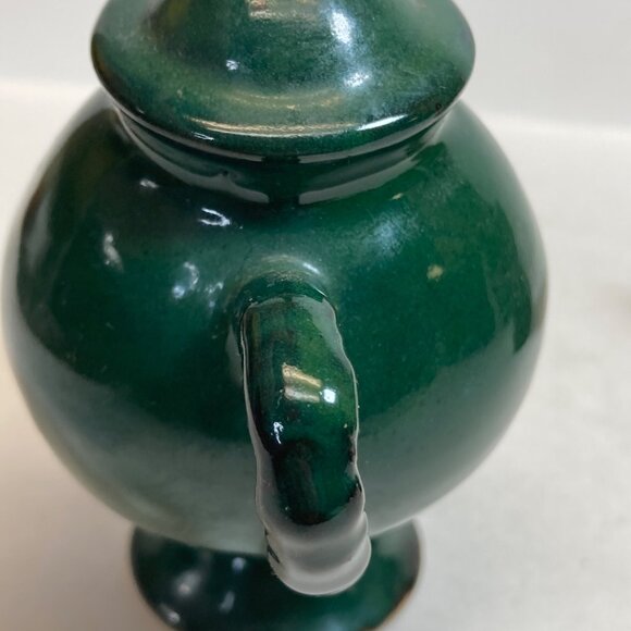 Handmade Ceramic Decorative Funky Teapots Green Maroon Signed Artisan Pottery - Picture 8 of 13